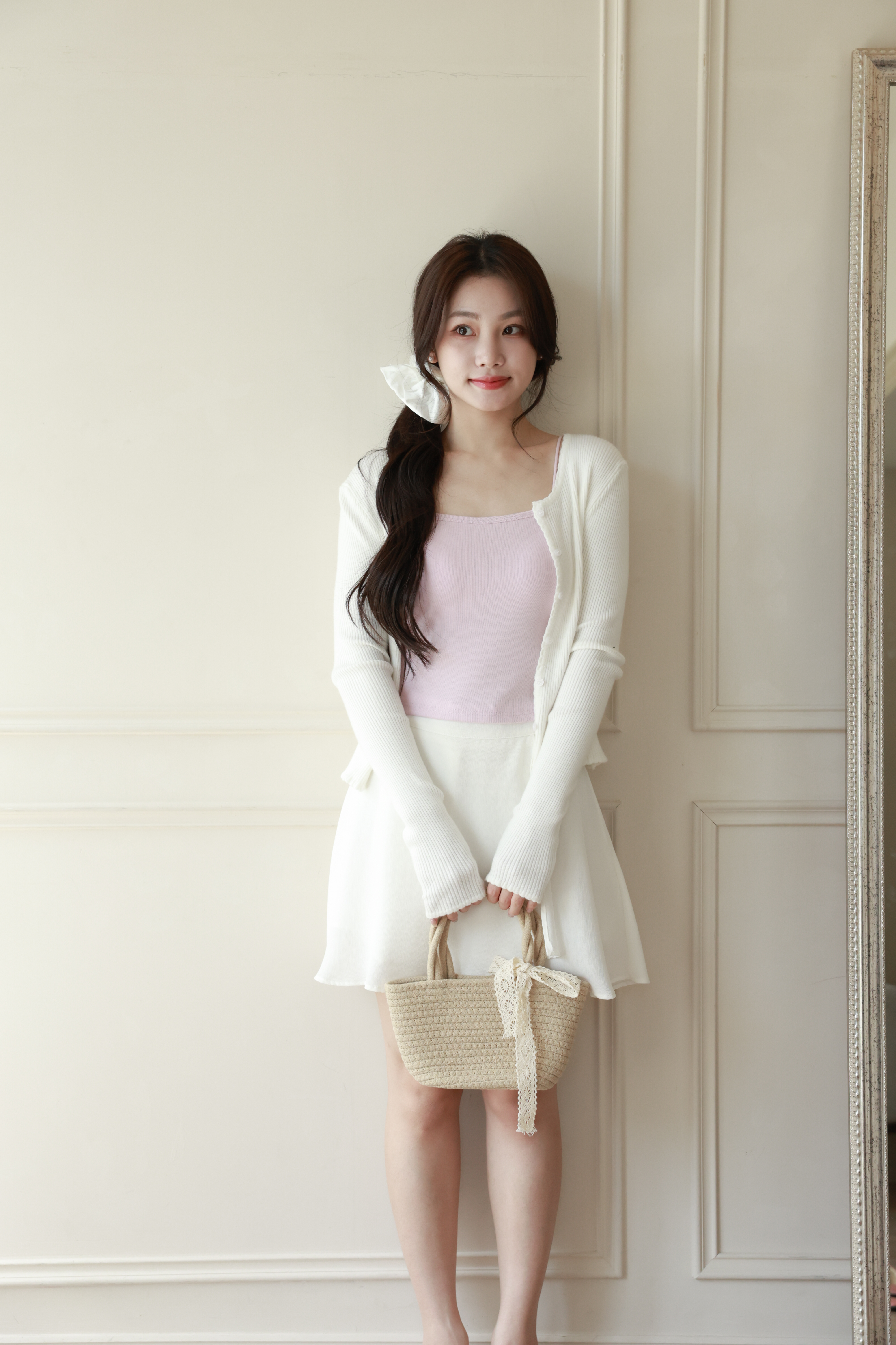 🌸櫻花奶油花邊針織罩衫 ( 2 colors)