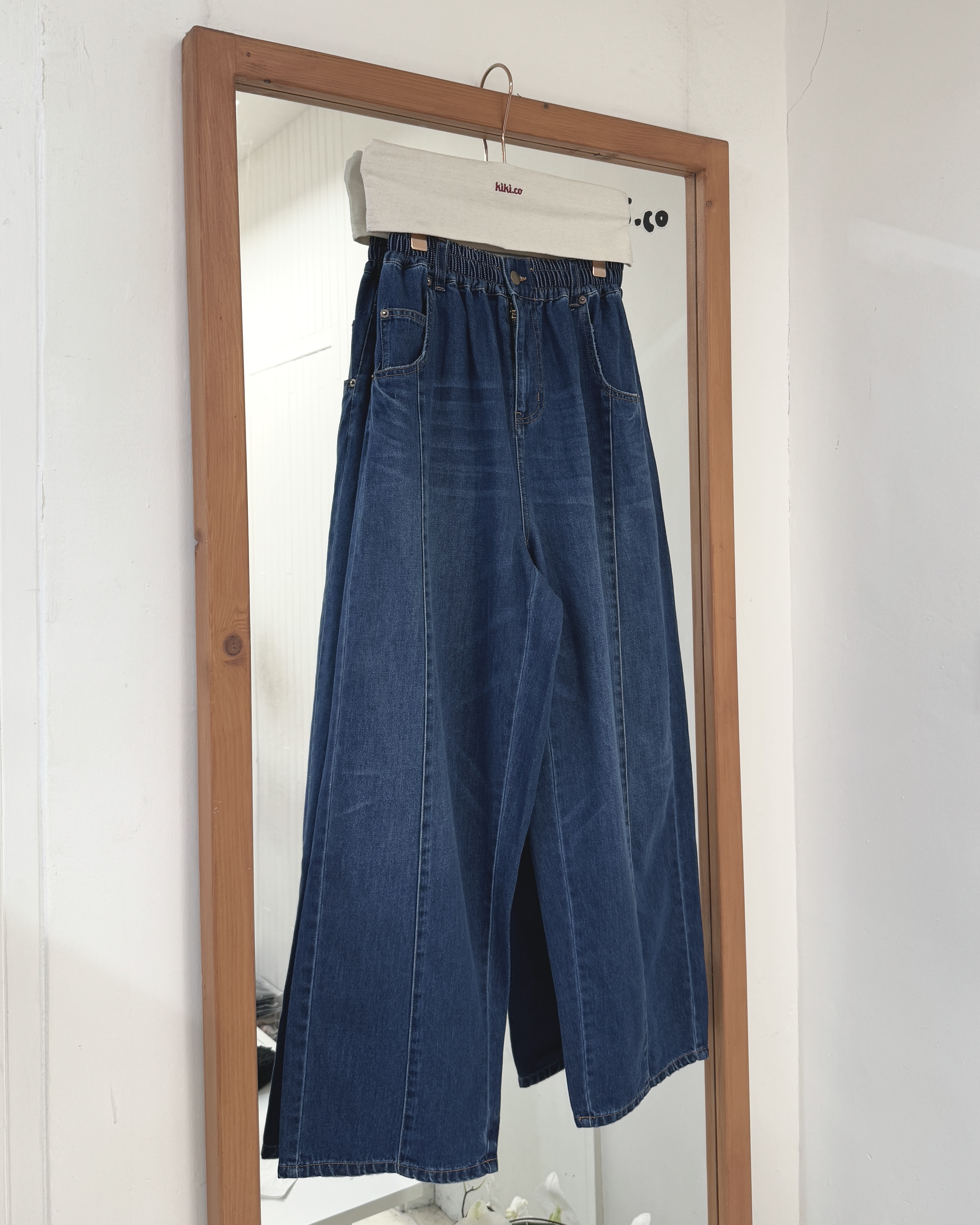 中線橡筋抽繩直腳牛仔褲