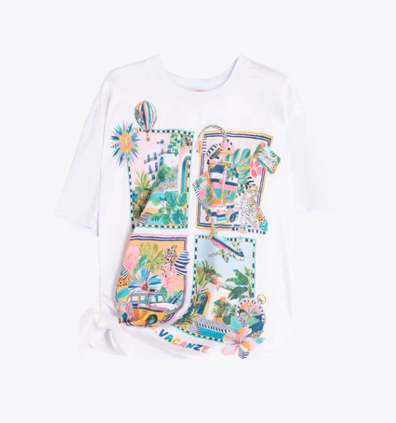 1VG0413-020 [VILAGALLO] Holiday Print T-Shirt With Side Bow White #TSKEI6S064 (C-K11-E)