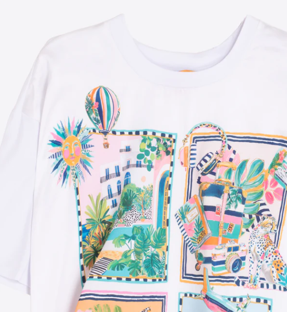 1VG0413-020 [VILAGALLO] Holiday Print T-Shirt With Side Bow White #TSKEI6S064 (C-K11-E)