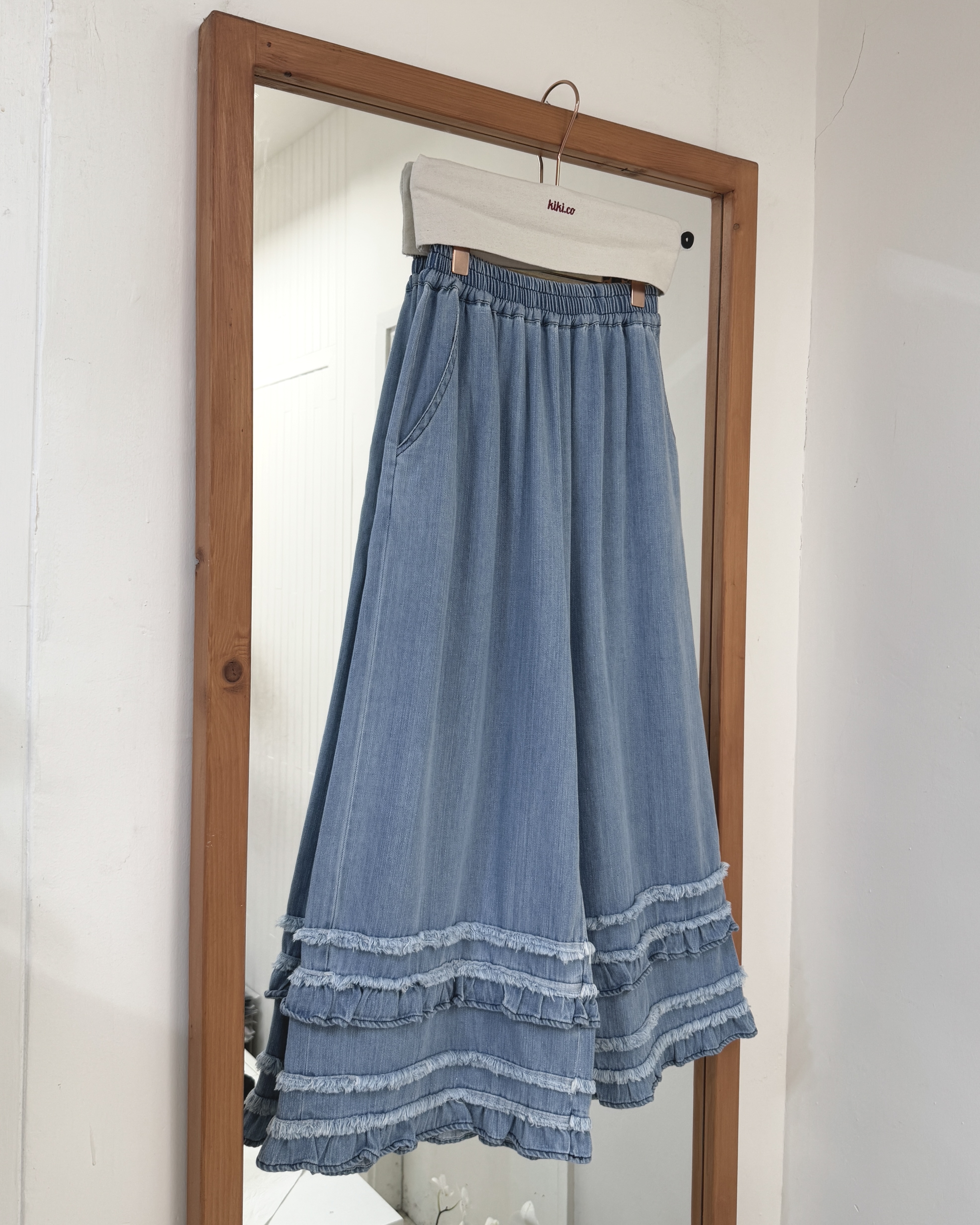 蘇蘇花邊橡筋牛仔闊褲