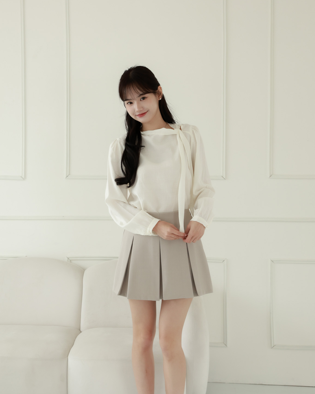 ARIA高腰後鬆緊百褶短裙  ( 2 colors)