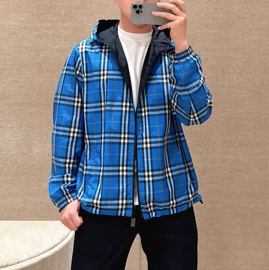 BBR 藍色經典格仔款 雙面風褸 男款