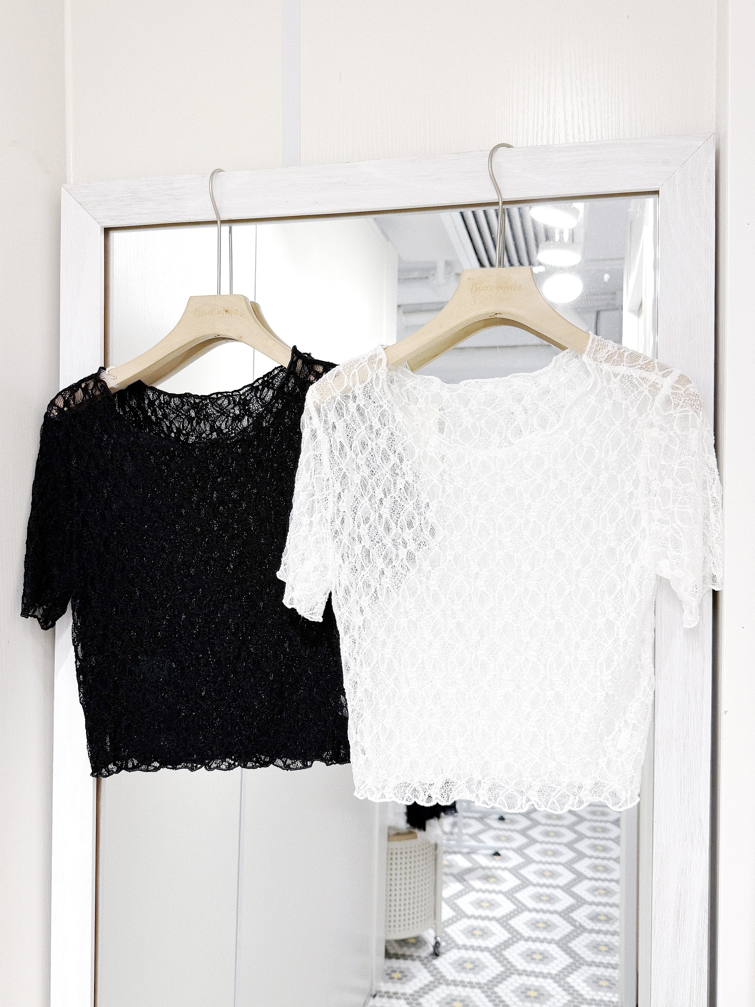 T1392｜超柔軟蕾絲透明感小暗花上衣⊹₊⋆ ✧