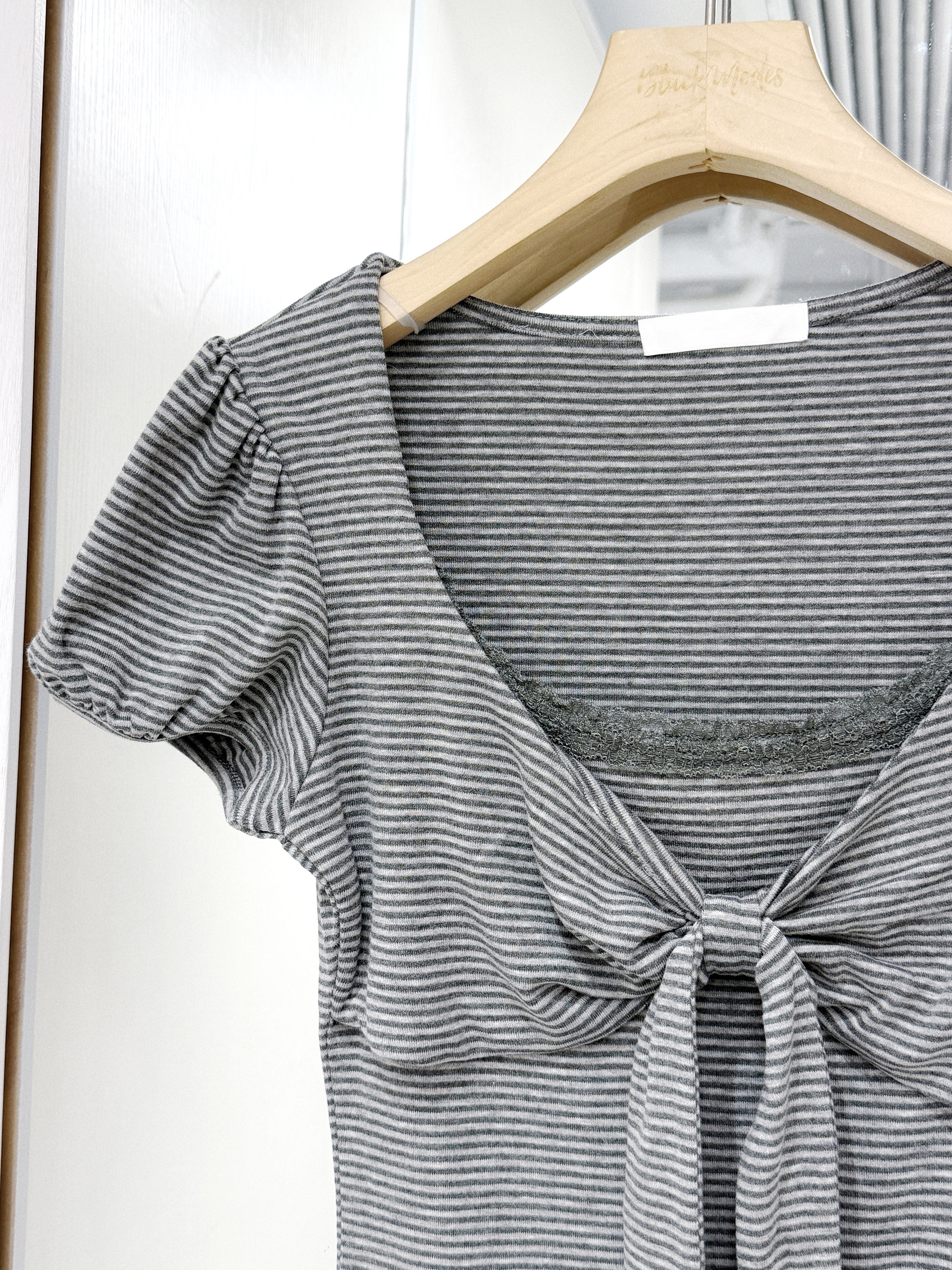 T1409｜韓系少女橫間U領綁結蕾絲邊上衣 ִֶָ. ..𓂃 ࣪ ִֶָ🦋་༘࿐