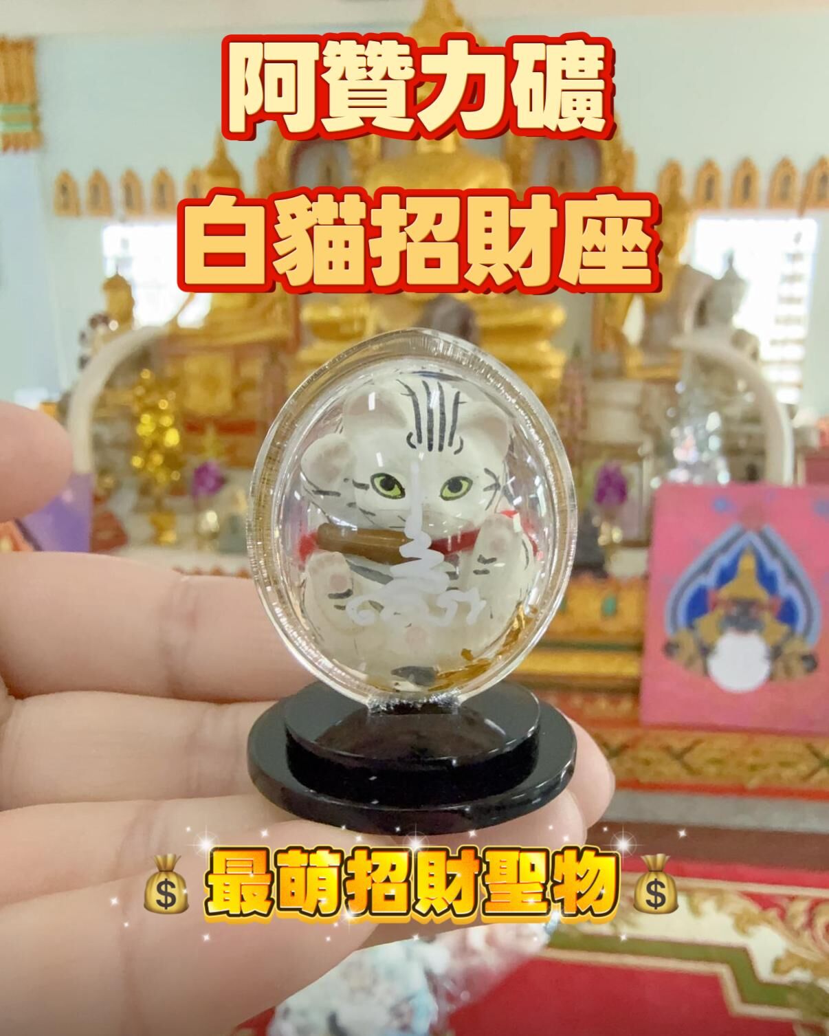 阿贊力礦白貓招財座