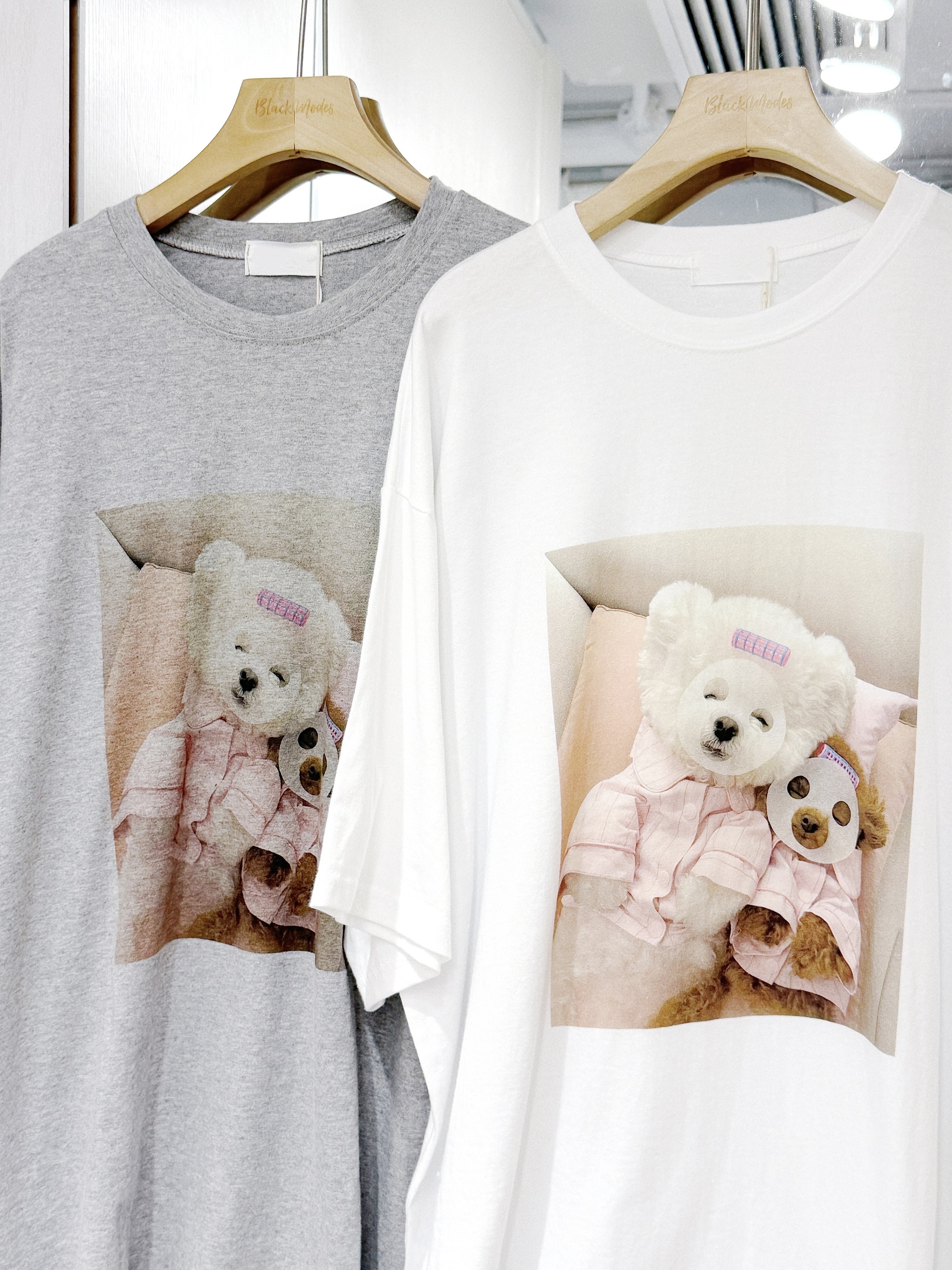 T1352｜超可愛૮ • ﻌ - ა 敷mask小狗狗oversize TEE