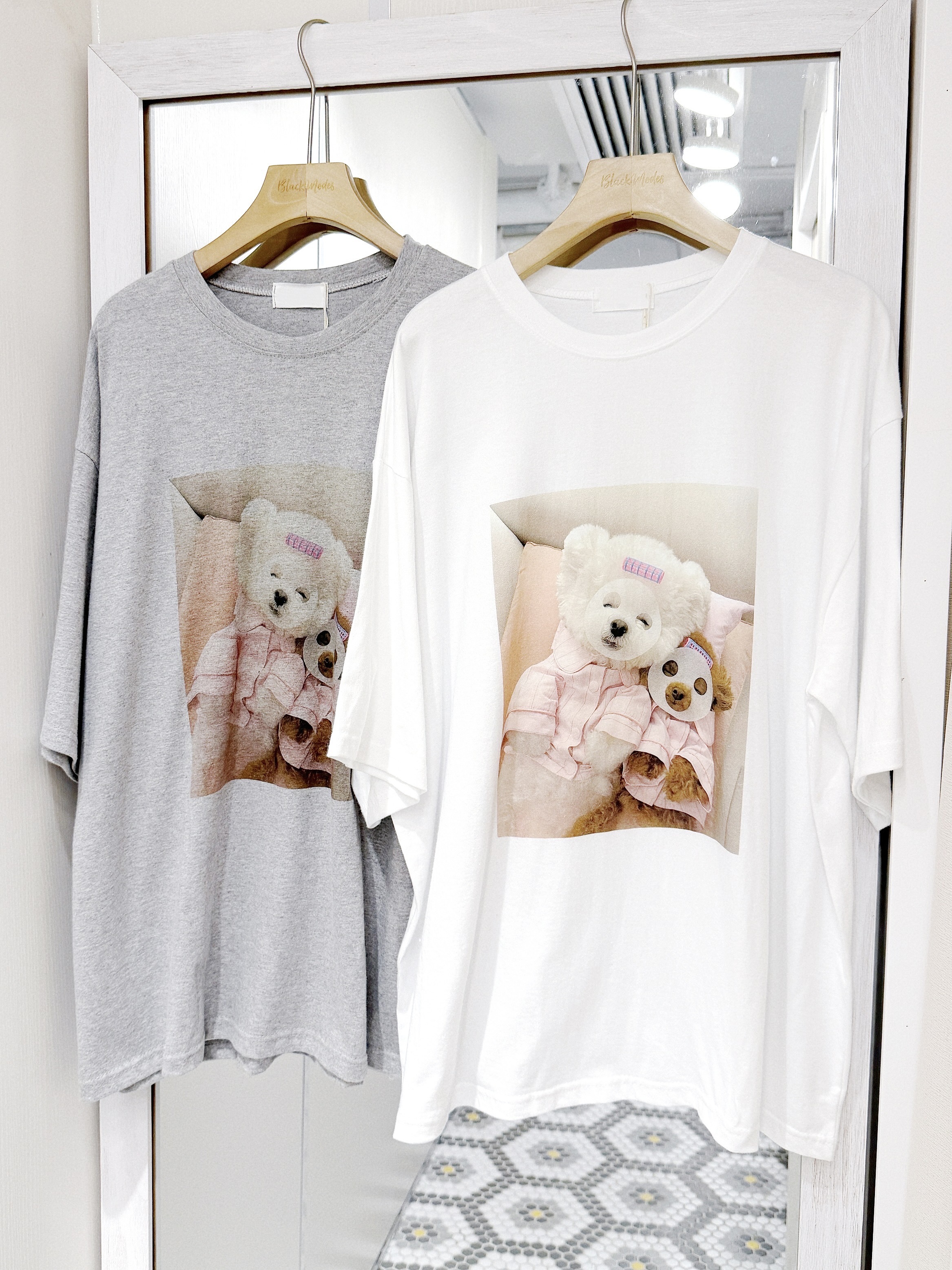 T1352｜超可愛૮ • ﻌ - ა 敷mask小狗狗oversize TEE