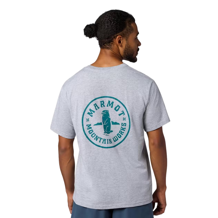 Marmot 男款  MMW Circle Critter 土撥鼠短袖上衣 快乾LOGO T M16687-0007 Grey Heather [HappyOutdoor]