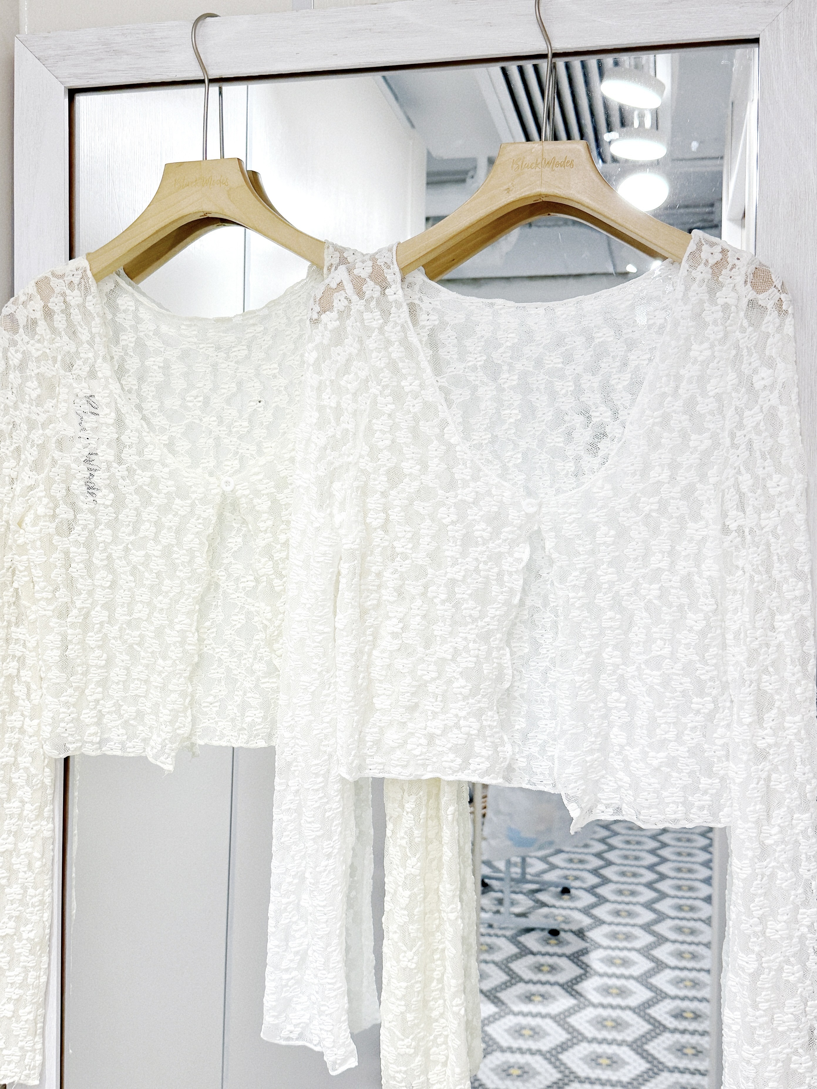 JK0426｜奶油色系透紗花花針織外套૮ . . ྀིა🍰