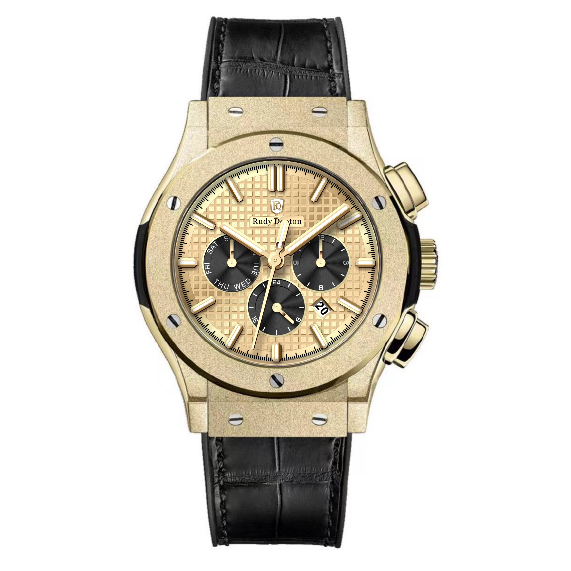 【RudyDenton 勞迪丹頓】 RDT-001  沙金錶殼 真三眼 鏤空  不鏽鋼 機械 手錶