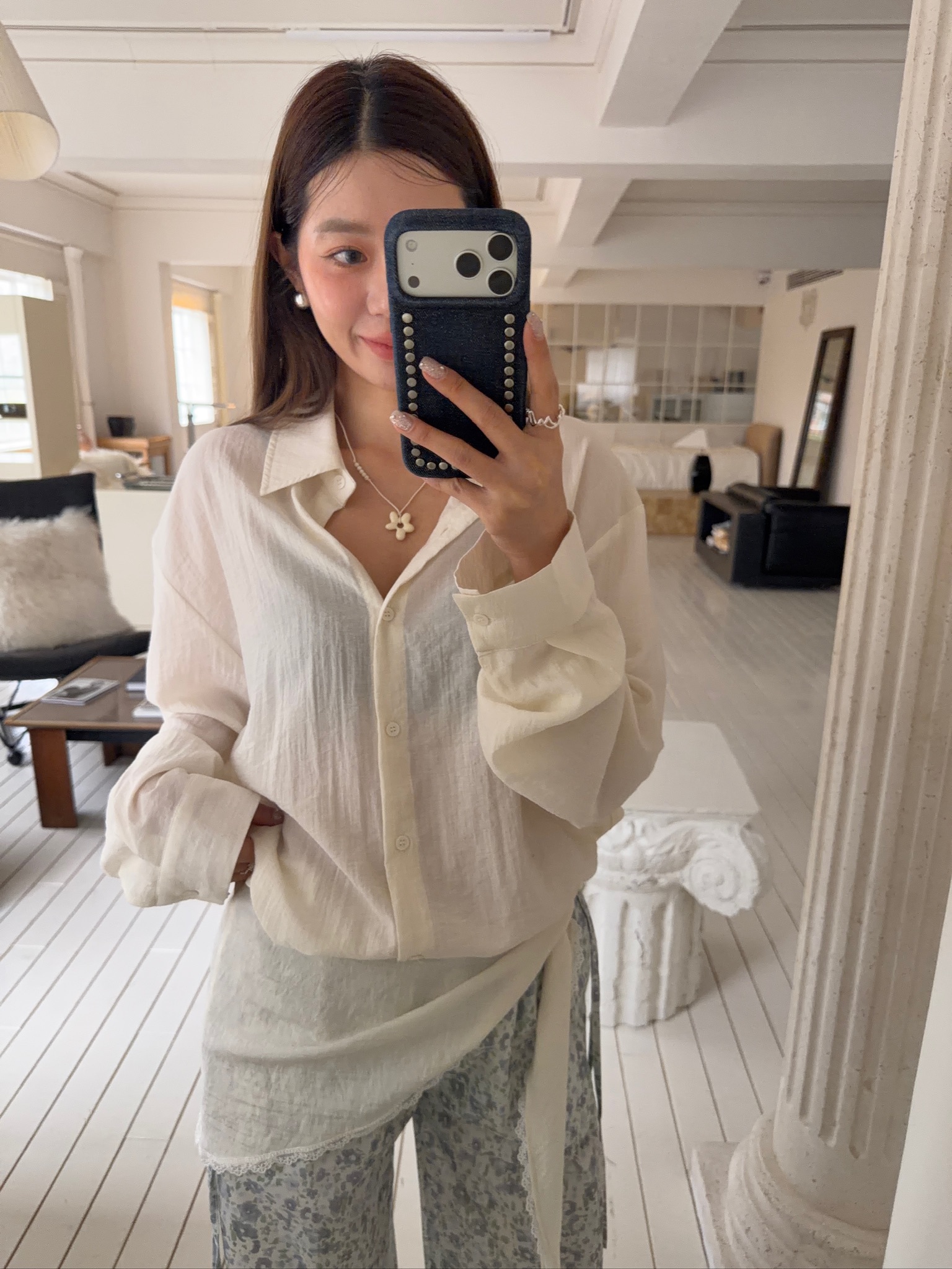 A08/銀河系星群親膚軟料襯衫＋絲巾SET