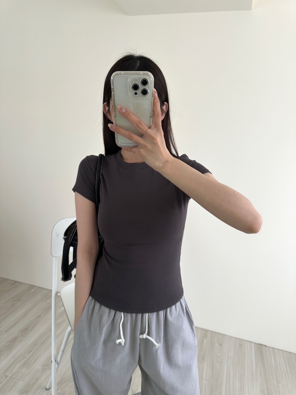 不想露肚肚微合身短袖素Tee