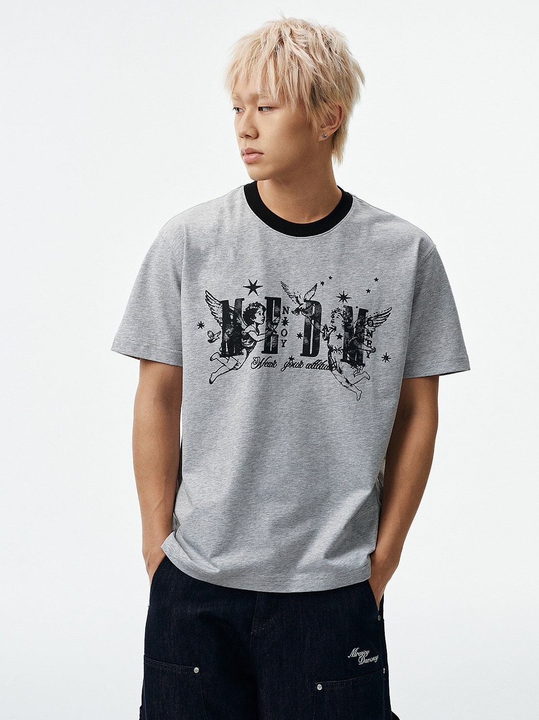 MEDM 小天使星星Logo印花 撞色圓領 寬鬆休閒 短袖T