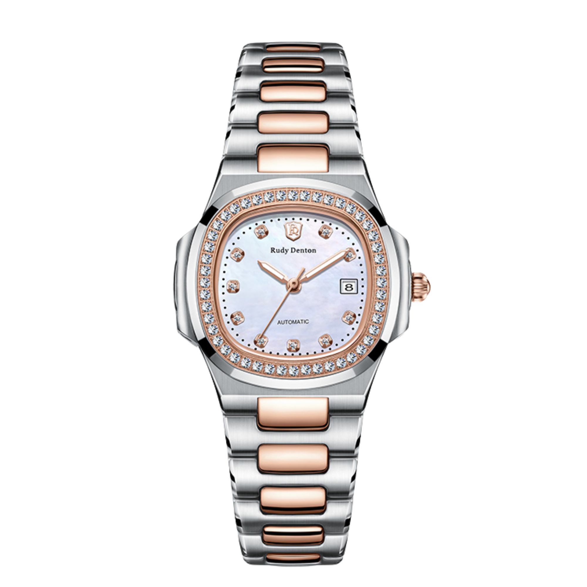 【RudyDenton勞迪丹頓】RDT-013-S01 方形 晶鑽時標 鏤空 夜光 日期顯示 不鏽鋼 機械 女生 手錶