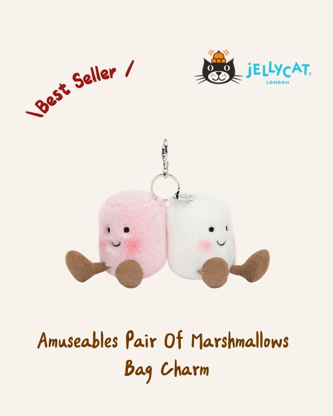 Jellycat Amuseables Pair Of Marshmallows 棉花糖 鑰匙圈吊飾