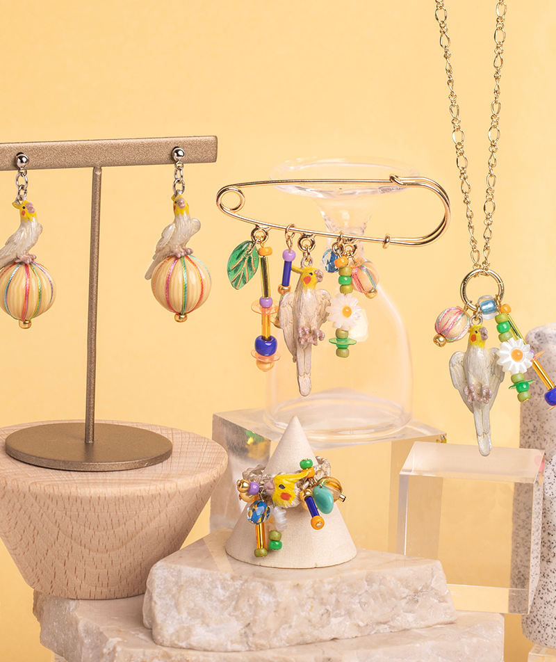 求偶中的玄鳳鸚鵡耳環/戒指/頸鏈