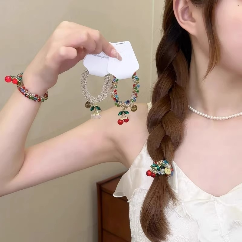 [3 FOR RM10] Rhinestone Colorful Cherry Crystal Bracelet Hair Tie