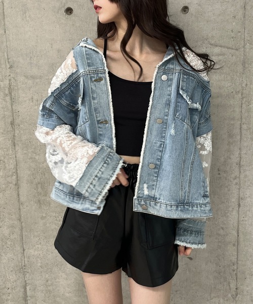 260411 GLAMOROUS 蕾絲 X 牛仔拼接外套