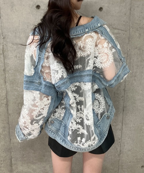 260411 GLAMOROUS 蕾絲 X 牛仔拼接外套