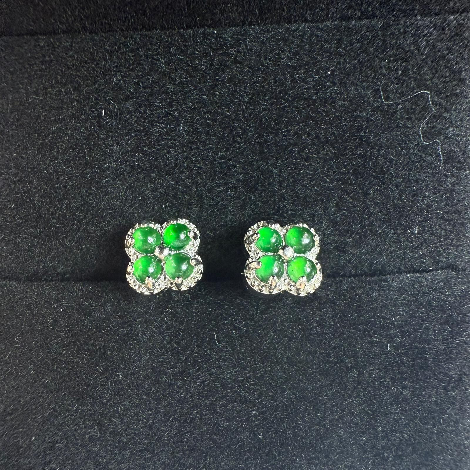 HKAG0411-001 合金四葉草滿綠蛋面耳釘 yy0403 (A1)