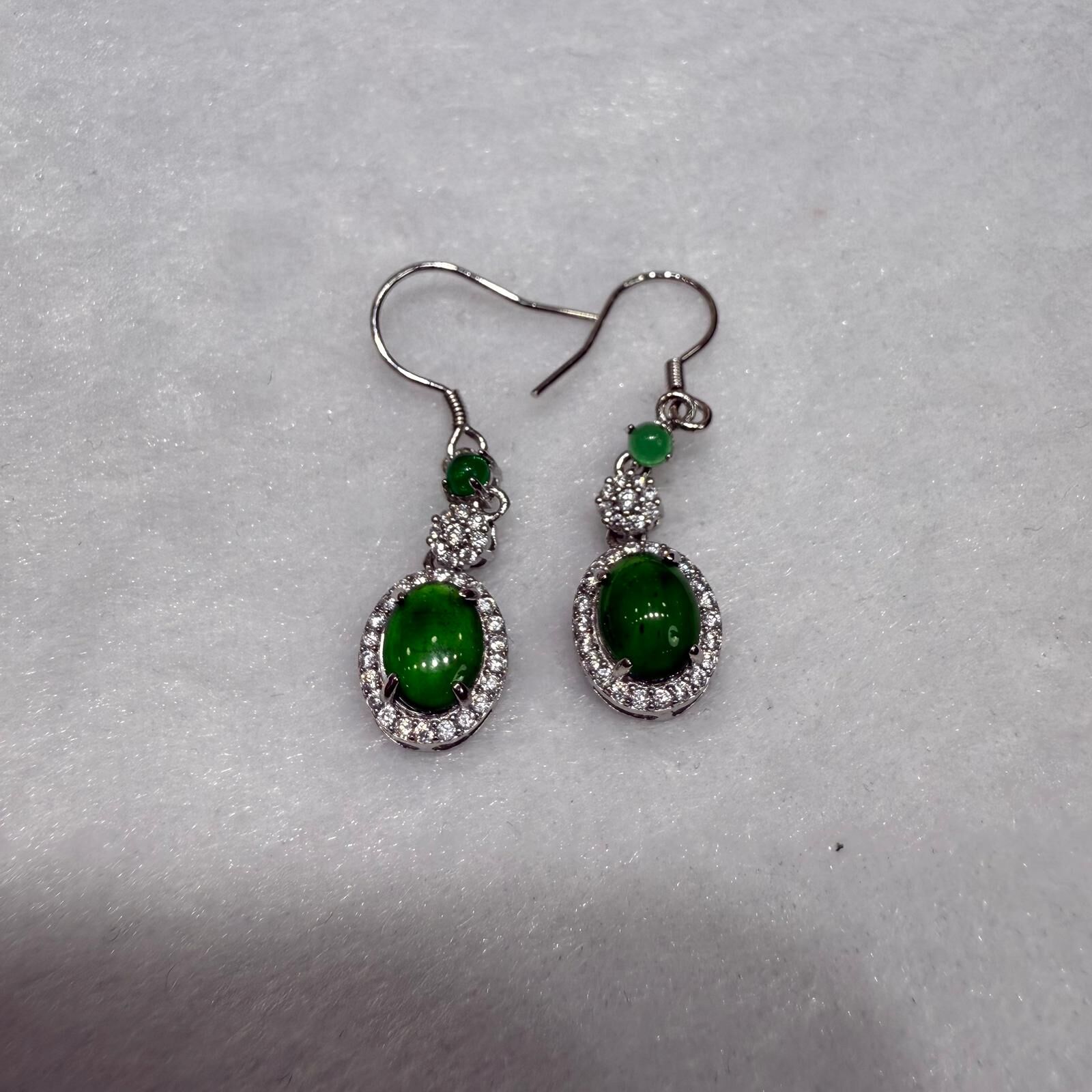 HKAG0411-003 滿綠蛋面耳環 yy0592 (A3)