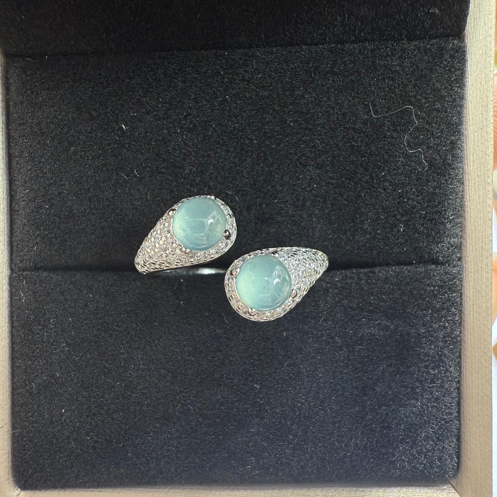 HKAG0411-008 藍水雙蛋面戒指 yy0060 (A8)