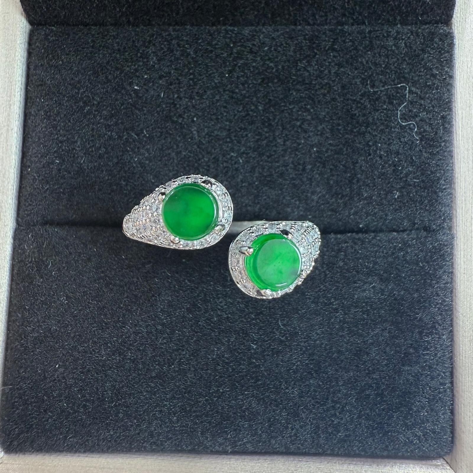 HKAG0411-011 雙頭綠蛋面戒指 yy0573 (A11)