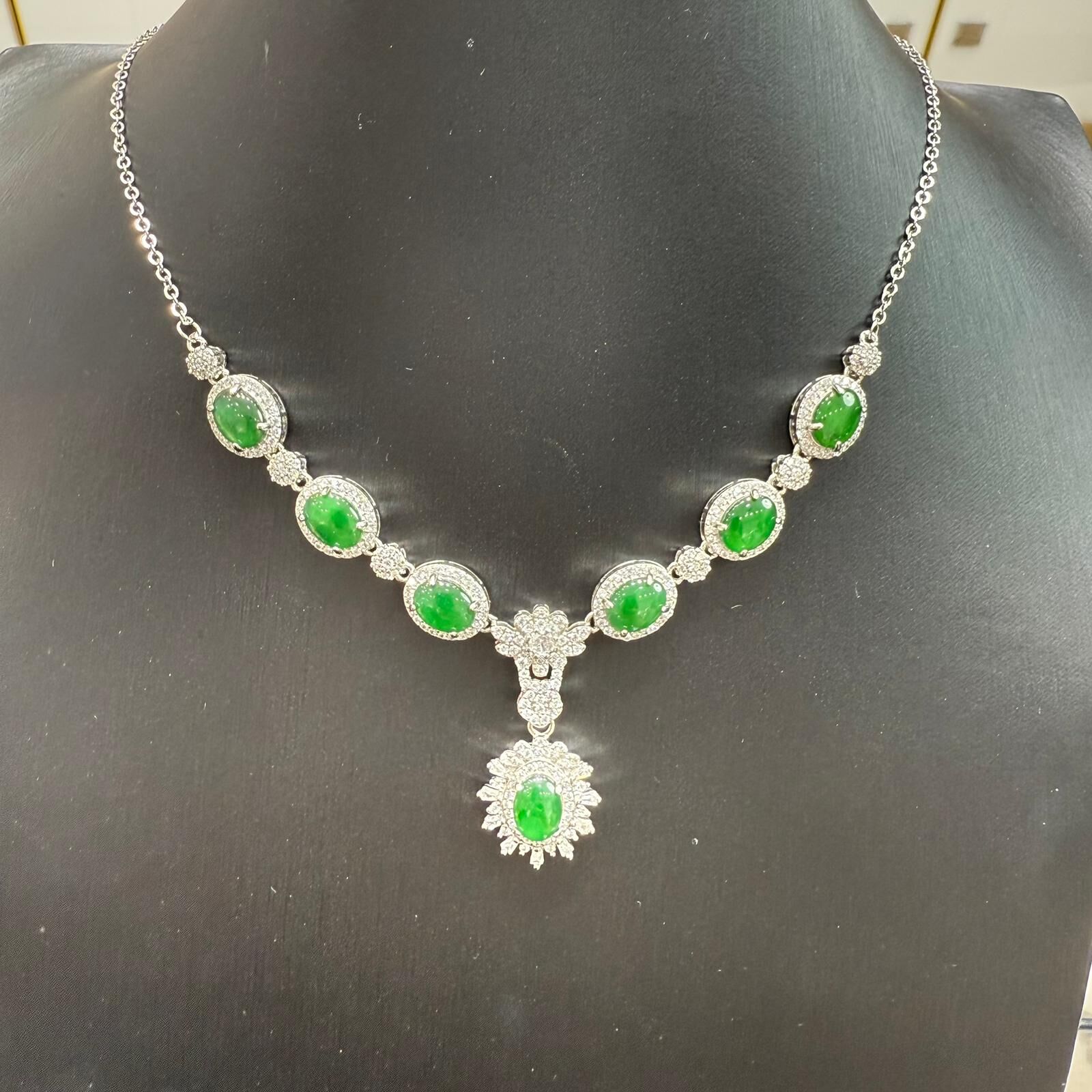 HKAG0411-041 滿綠蛋面項鏈 yy0595 (A41)