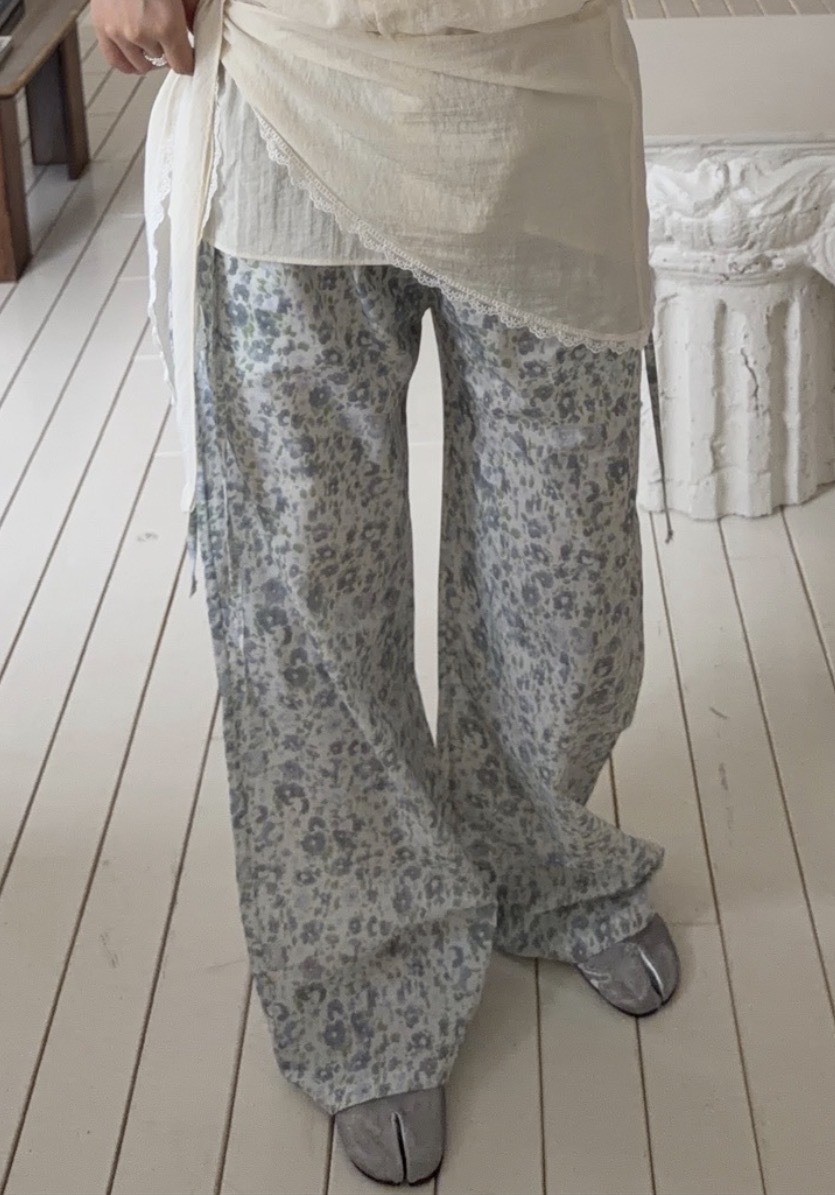 A66/碎花鬆緊腰休閒長褲