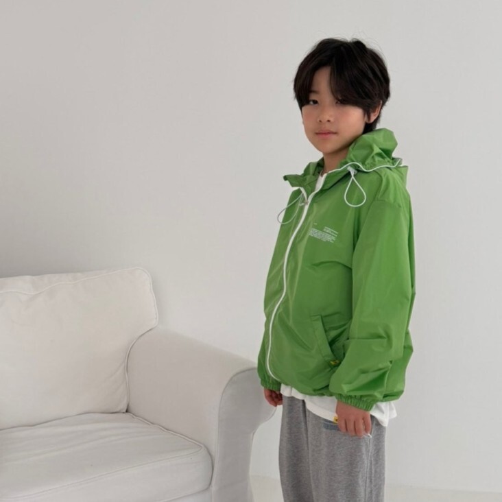 【親子】90-150 Gou 白色拉鍊連帽薄外套 3色