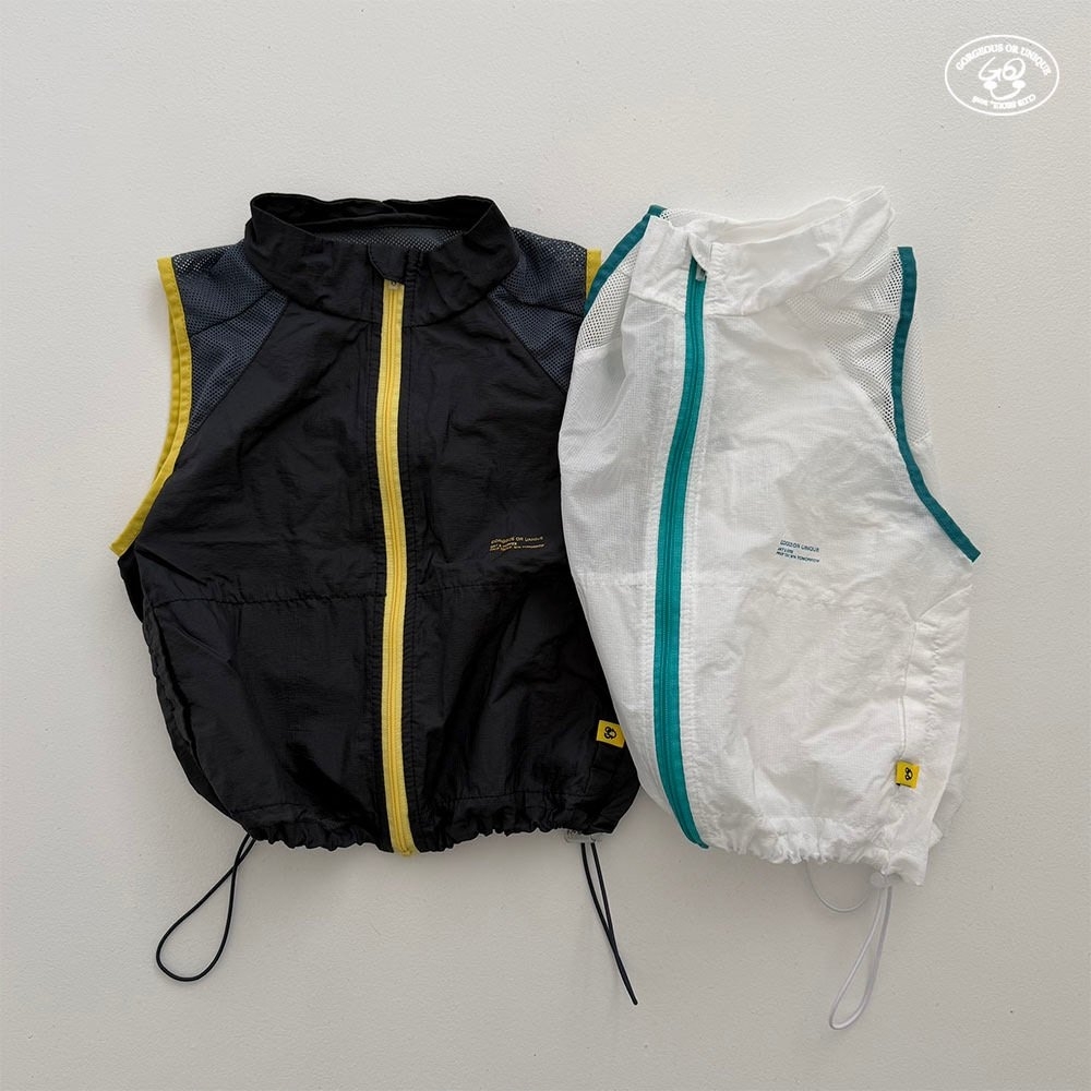 90-150 Gou 撞色拉鍊抽繩背心 2色