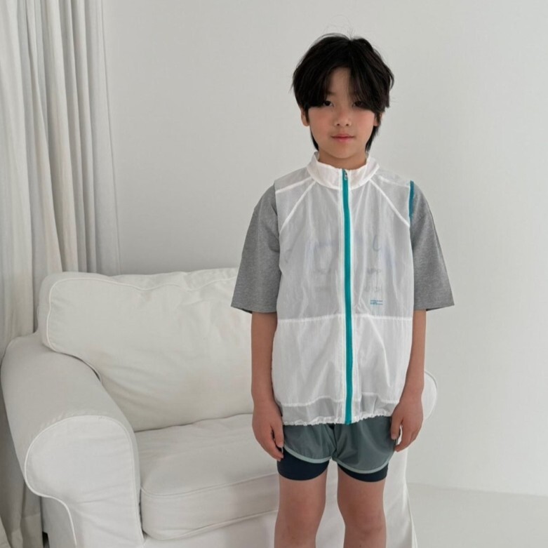 90-150 Gou 撞色拉鍊抽繩背心 2色