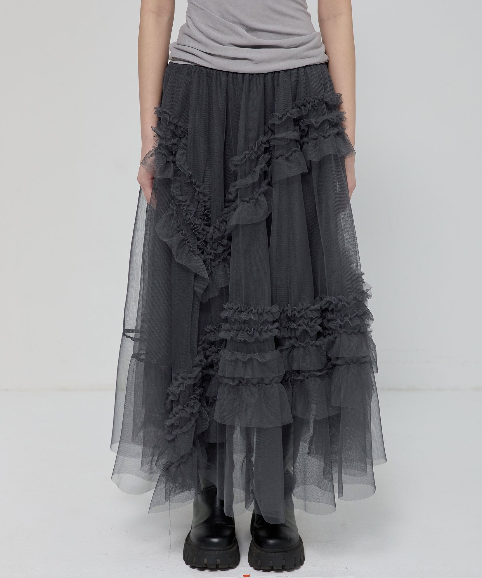 FLAREUP 薄紗層次長裙 FL-266_Charcoal