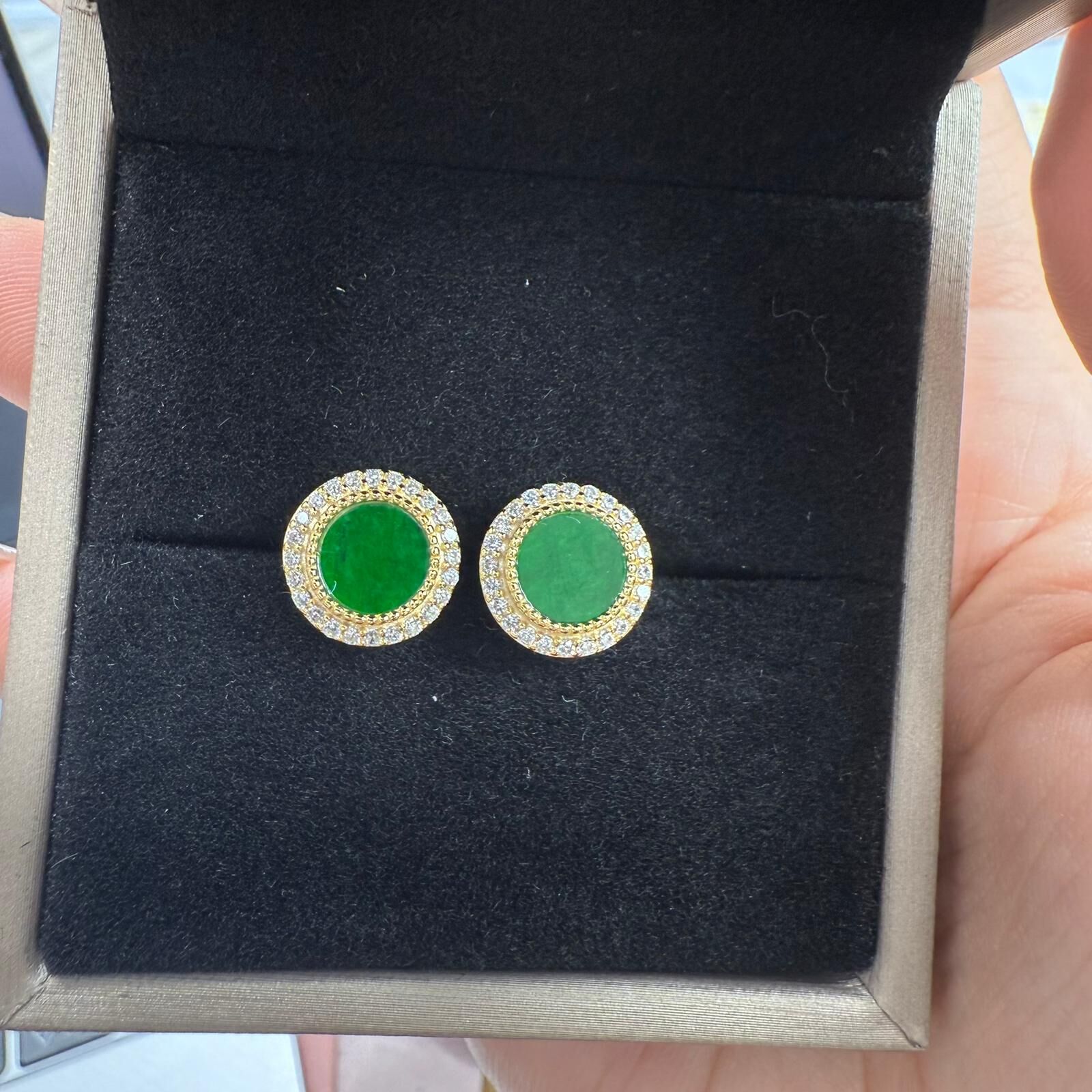 HKAG0411-304 S925銀翡翠緬料耳釘 ws0638 (C4)【連證連盒】