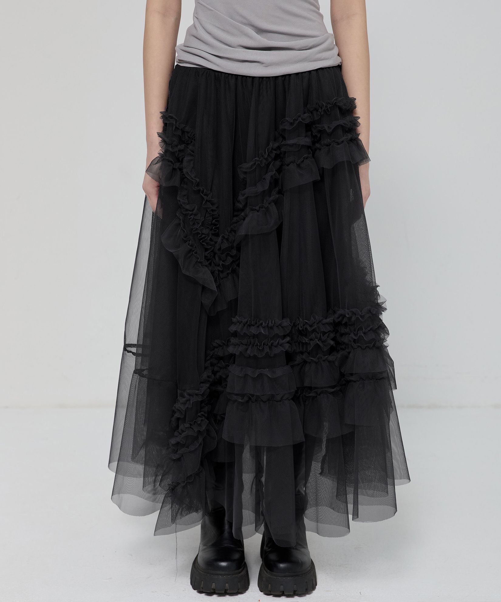 FLAREUP 薄紗層疊長裙 FL-266_Black