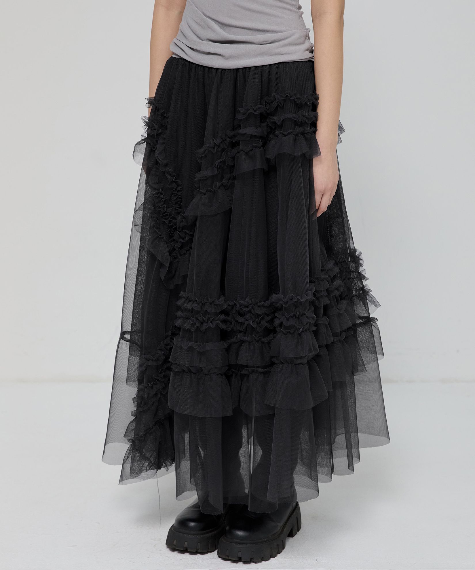 FLAREUP 薄紗層疊長裙 FL-266_Black