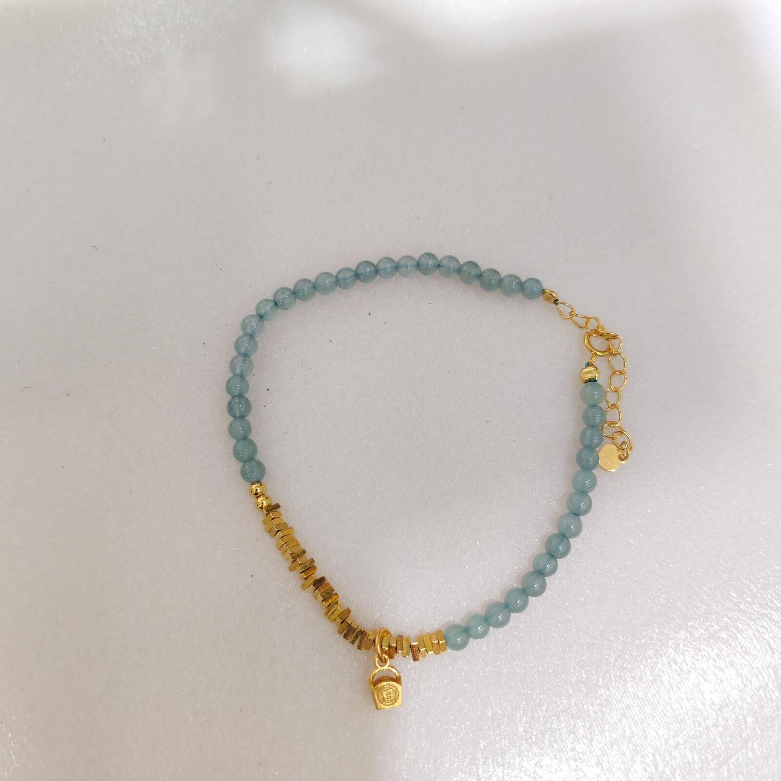 HKAG0411-323 S925銀藍水3mm+日進鬥金手鏈 yy0570 (C23)【連證連盒】