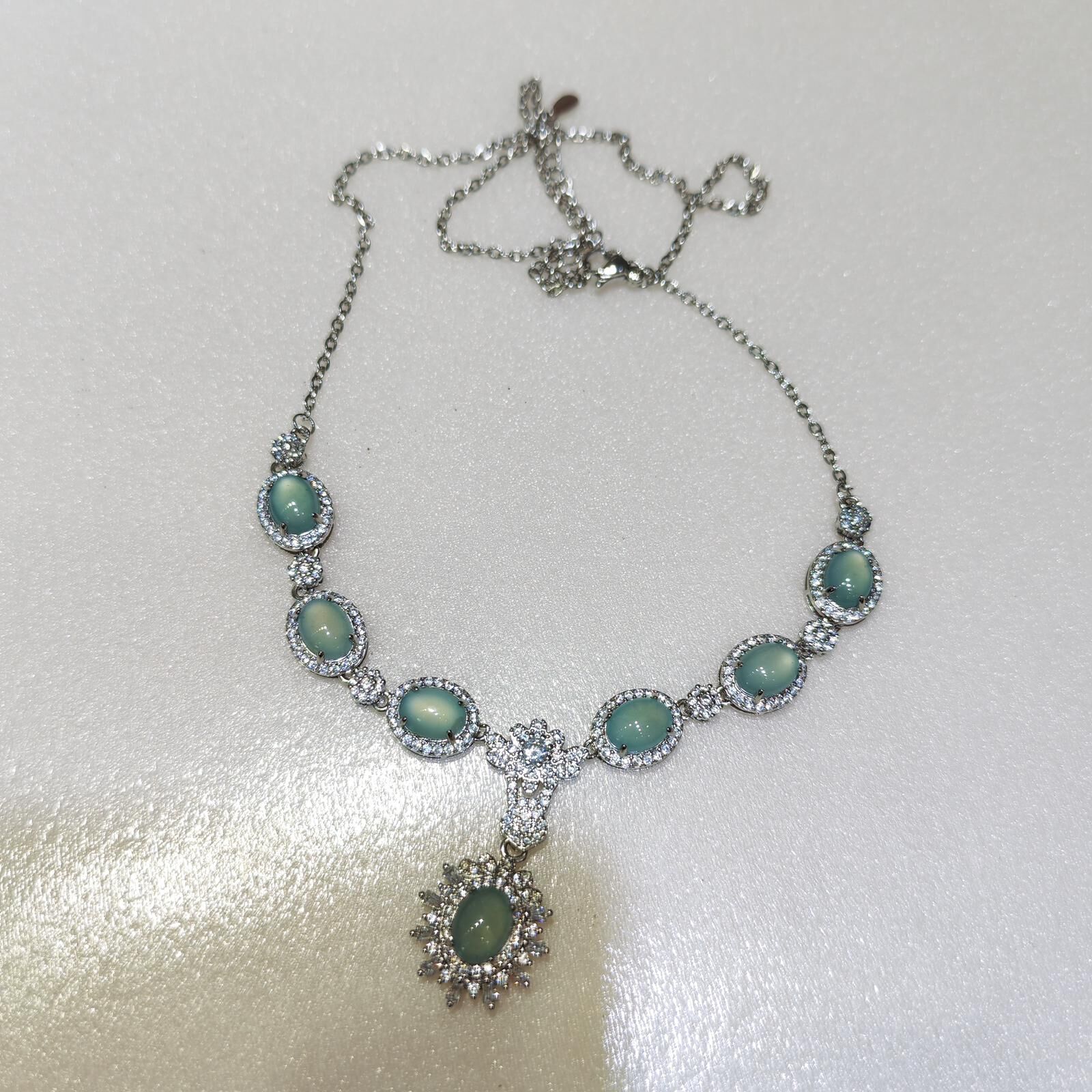 HKAG0411-336 翡翠藍水蛋面項鏈 yy0630 (C36)【連證連盒】