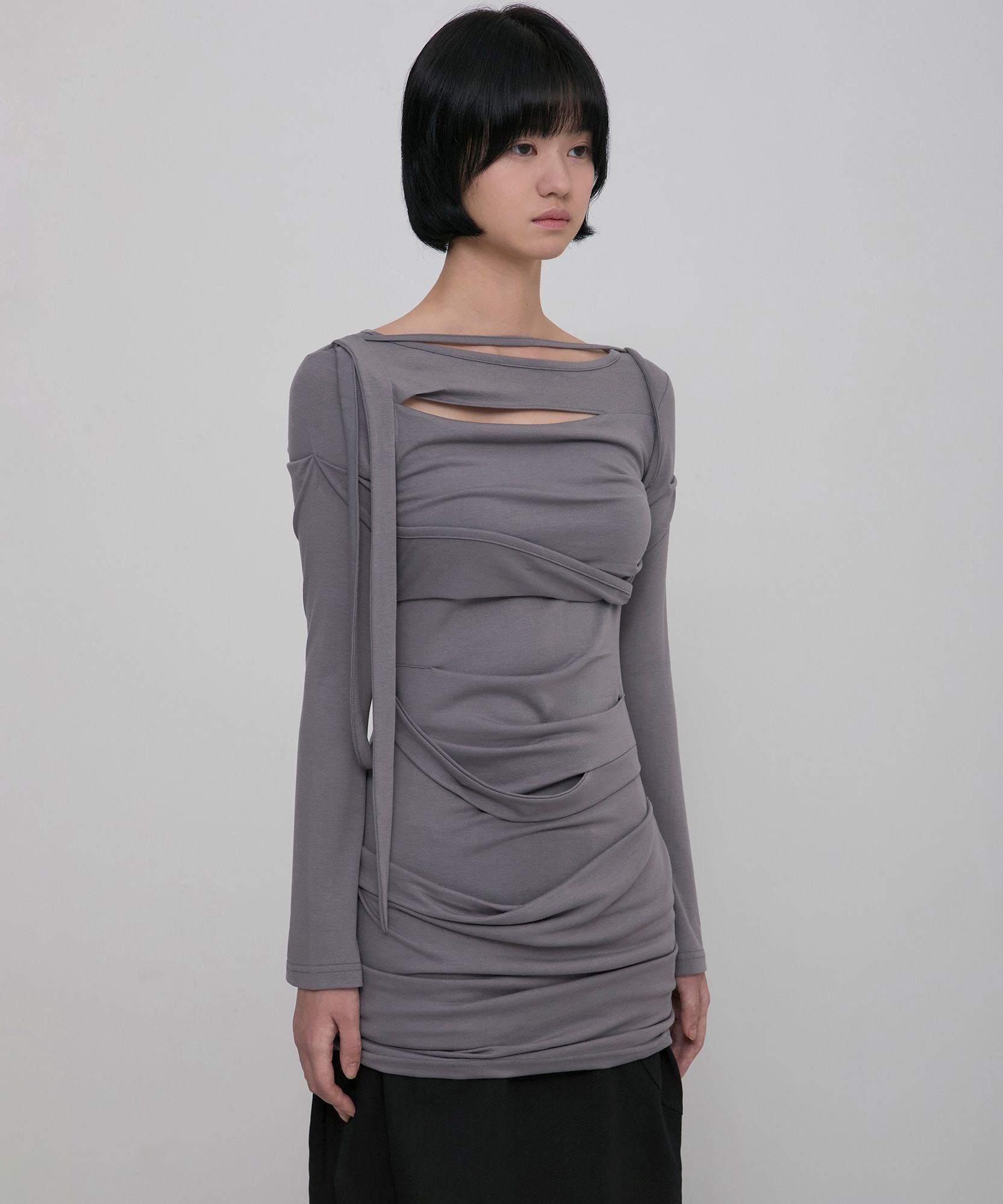 FLAREUP 不對稱垂墜長洋裝 FL-196_Gray