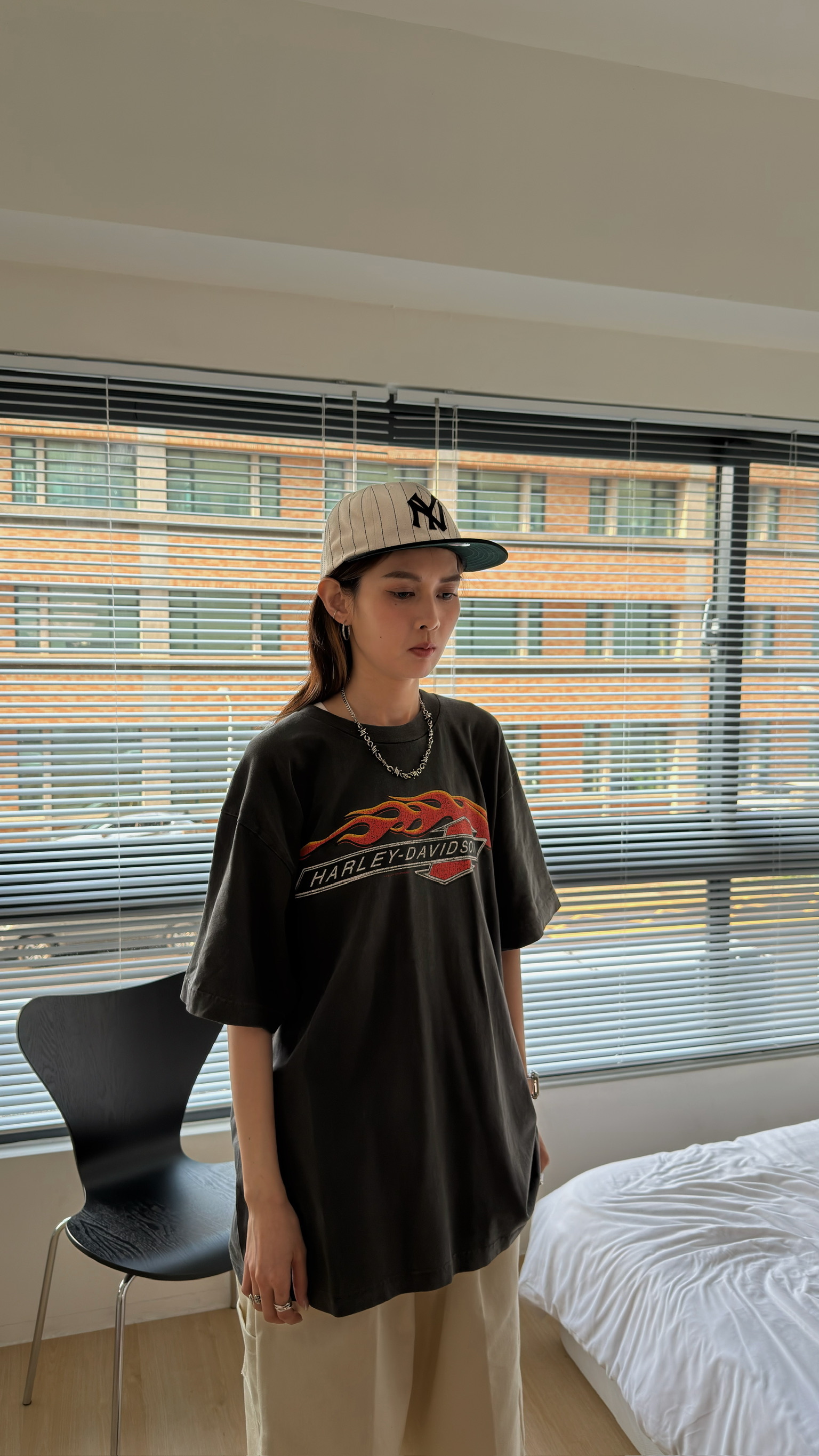 火焰harley-davidson 洗舊T shirt