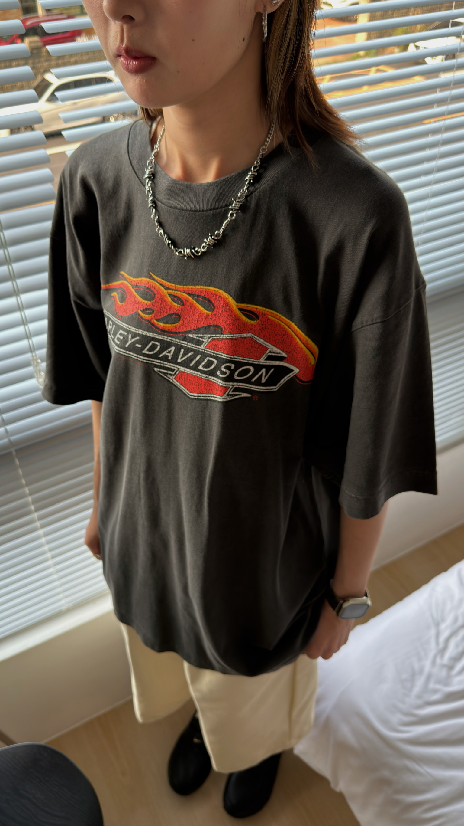 火焰harley-davidson 洗舊T shirt