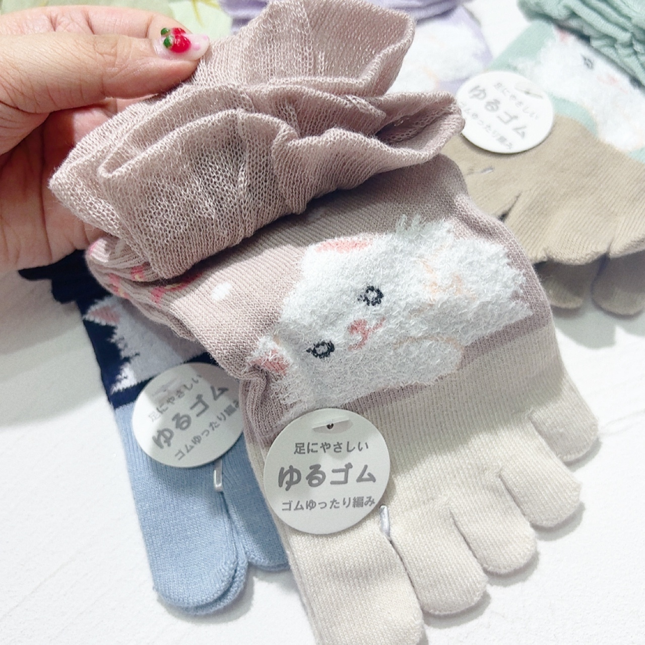 貓咪荷葉邊五指襪