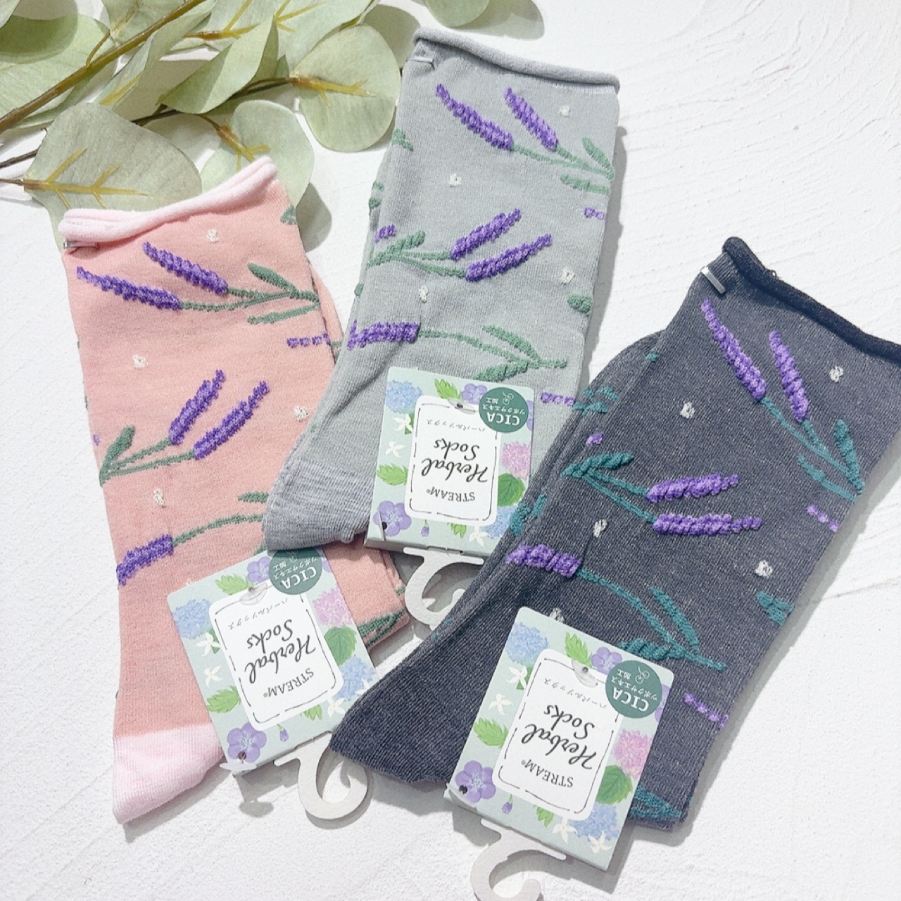 薰衣草圖案高筒襪