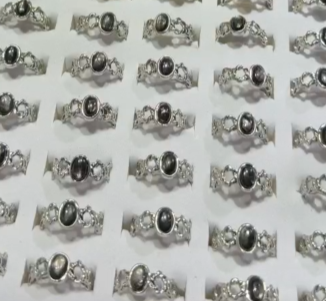 260411 - C15 金運石六芒星邊邊半銀開口戒指