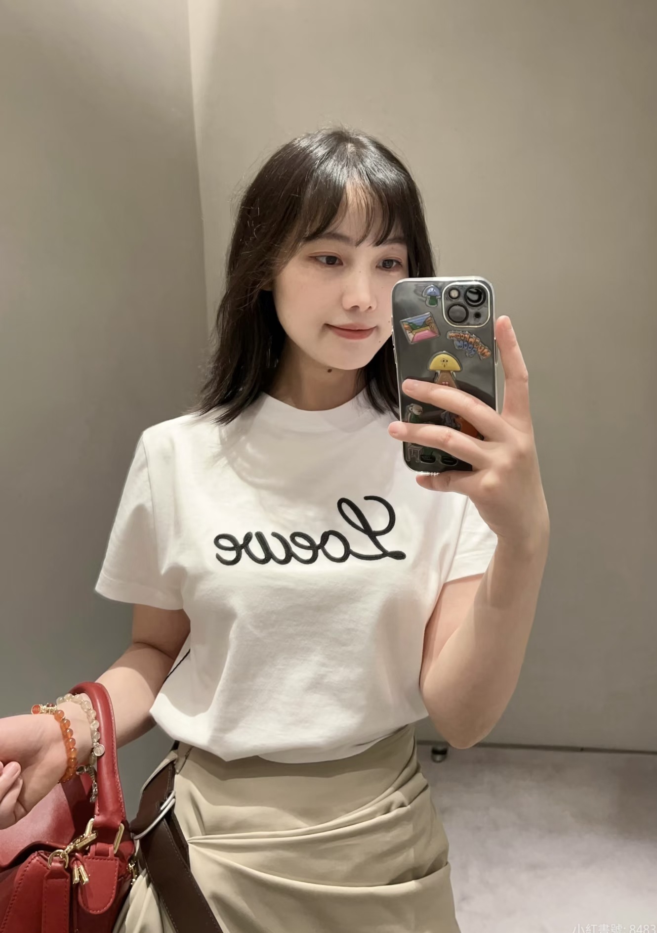LOEWE 白色 併立體字母Logo Tee 女款