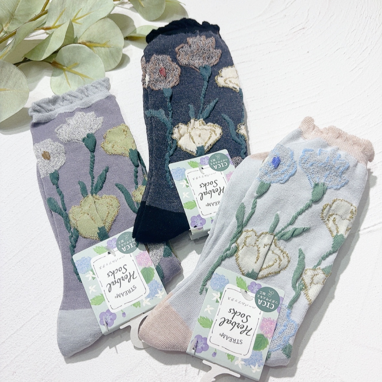 草本植物圖案高筒襪
