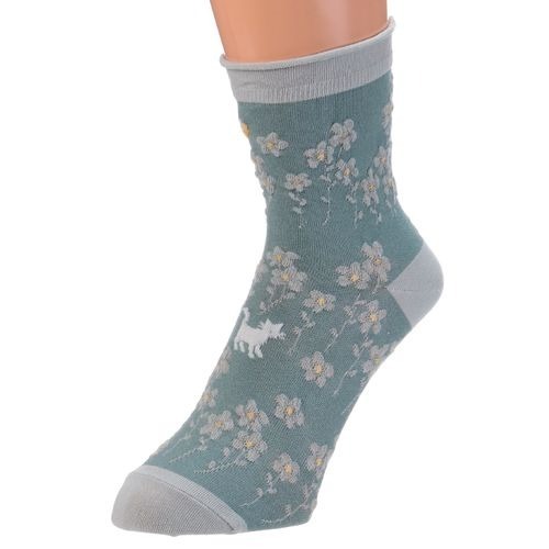 貓咪與花圖案短襪