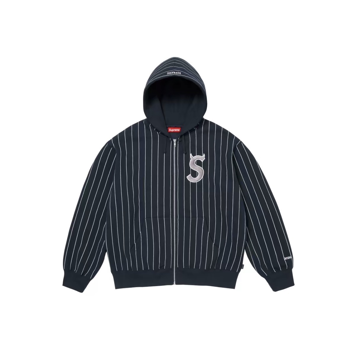 【Focus Store】現貨秒發 Supreme SS26 Week5 Devil S Logo Zip Up Hooded Sweatshirt "Navy" 拉鍊連帽外套 深藍條紋