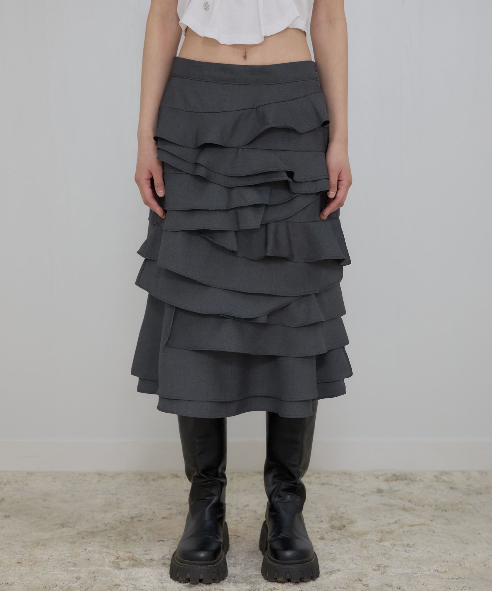 Faye Frill Midi Skirt FL-246_Charcoal